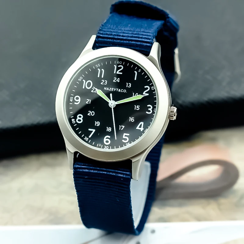 

Nazeyt new fashion student outdoor sports army watch high quality man watch sliver alloy black dial nylon clock Reloj de cuarzo