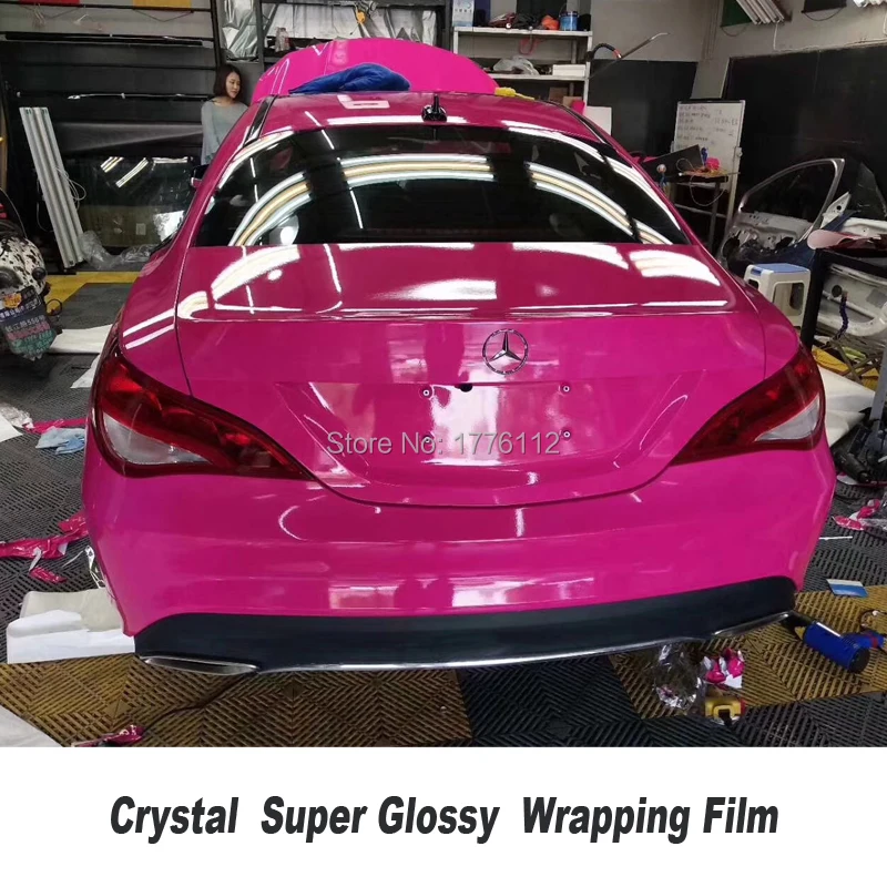 

High Quality High Shiny Gloss Rose Red Vinyl Sticker pink Car Wrap Glossy Films With white glue With Bubble Free For Car Covers