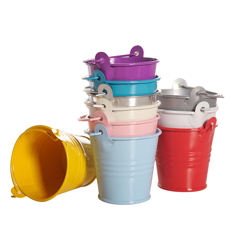

12pcs Decorative Metal Mini Iron Buckets Vases Flower Pots for Party Wedding Garden (Random Color)