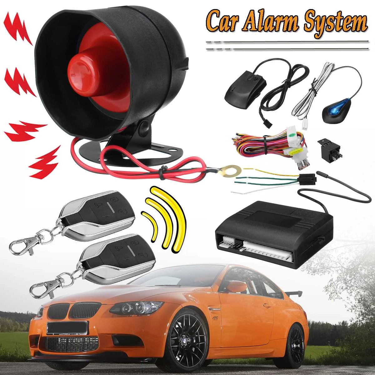 

1 way Universal Car Alarm System Start Stop Car Vehicle Protection Alarm Security System Keyless Entry Siren +2 Remote Start