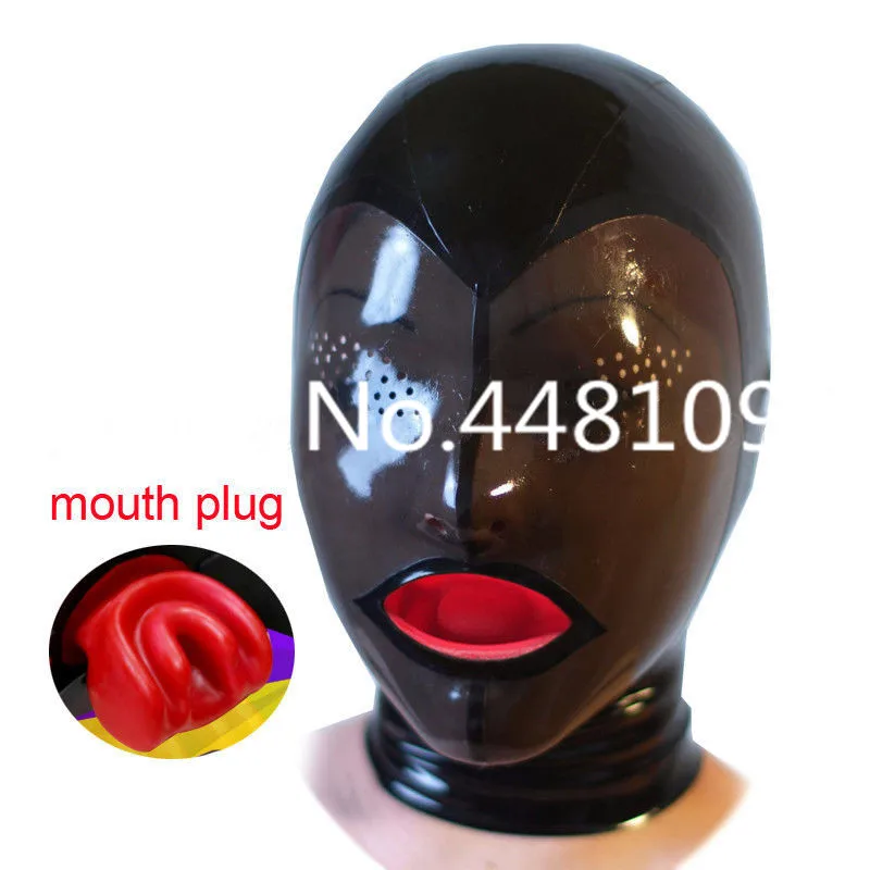 

Sexy Exotic Accessaries latex Hoods with mouth plug rubber mask for ault back zip(with a little hole)