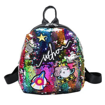 

Cute embroidery Mini Sequined Backpack backpacks Women Girls Travelbag Bling Shiny Backpack School travel Laptop Backpack