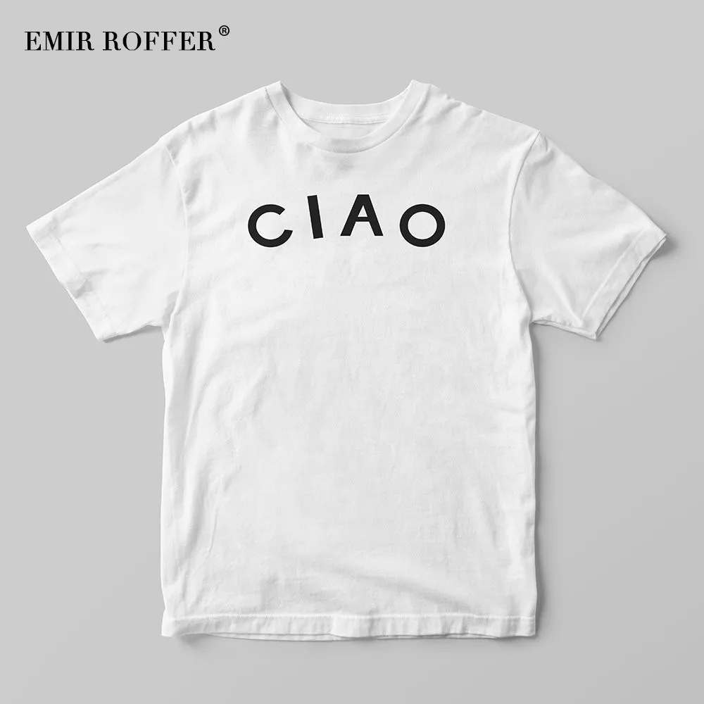 

EMIR ROFFER Italian Hello CIAO White T Shirt Women Cotton Basic Tshirt Cute Casual Summer Fashion Female T-shirt Tee Top