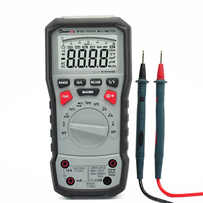 

MT826 Digital Multimeter True RMS AC/DC Current Voltage Resistance Capacitance Frequency Continuity Transistor Diode Tester