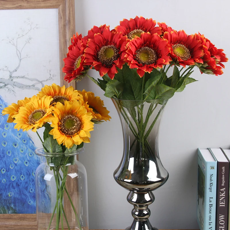 

5pcs/lot Silk Sunflower Decorative Artificial Flowers Home Decorations Accessories Plastic Plant Leaves Party Supplies