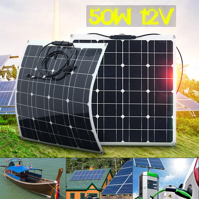 

50W 12V Solar Panel Solar Cell Sunpower Battery Cigarette Lighter With MC4 Connector Charging for RV/ Boat