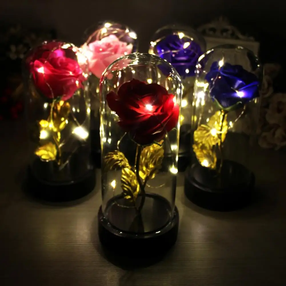 Artificial Rose Flower LED Glass Bottle Lamp Night Light Home Room