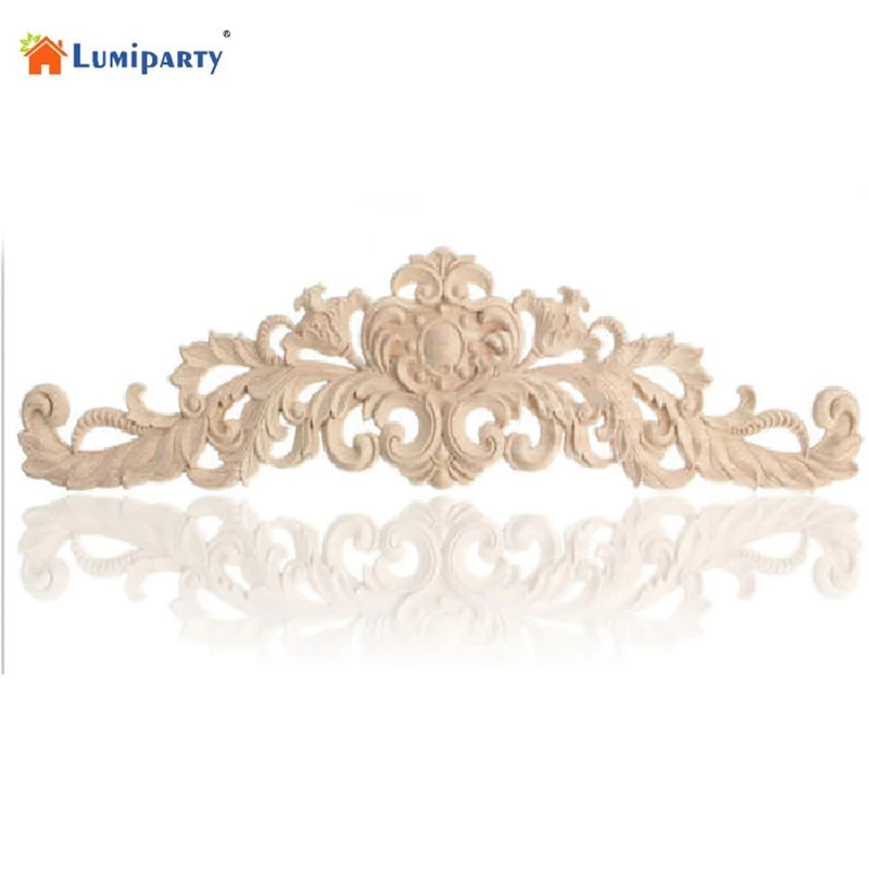 

LumiParty Wood Carved Long Applique Frame Corner Onlay Unpainted Furniture Home Door Decor -35