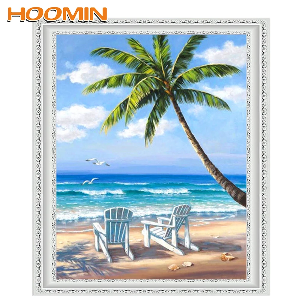 

HOOMIN Diamond Embroidery Kits Diamond Mosaic DIY Diamond Painting Cross Stitch Beach & Coconut Trees Home Decor Scenic