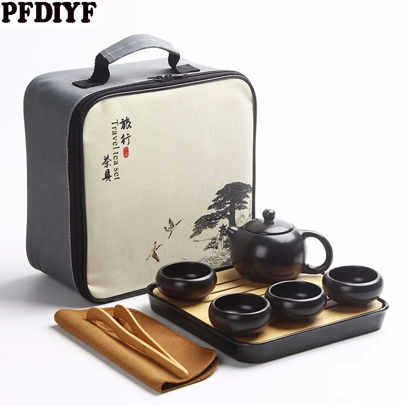 Портативный Китайский дорожный чайный набор кунг-фу керамический чайный горшок фарфоровый чайный сервиз Gaiwan чайные чашки чайной церемонии чайный горшок с дорожным пакетом