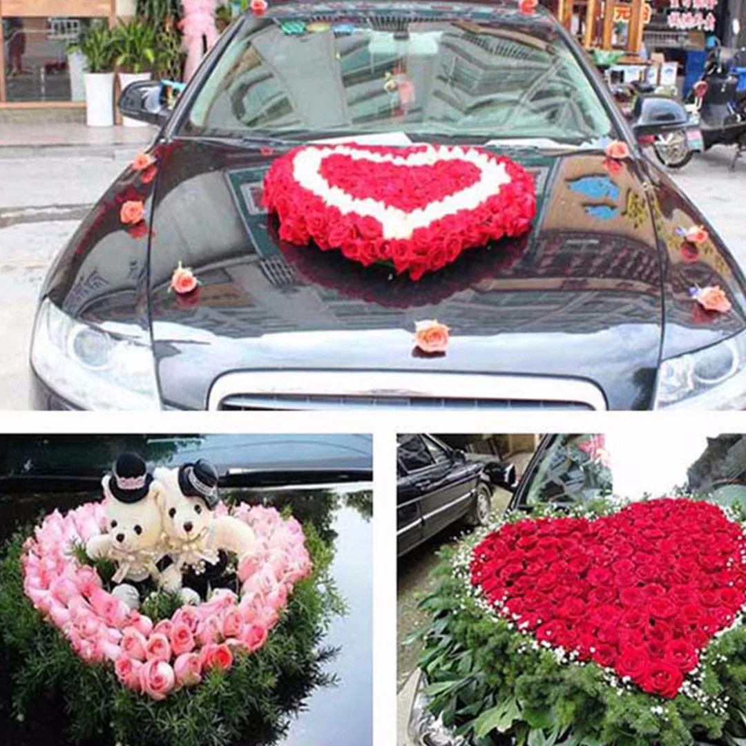Сердце форма мокрого мемориала цветок пены вечерние свадебные автомобиль центральный DIY свежий цветочный присоска база зеленый Свадебные украшения