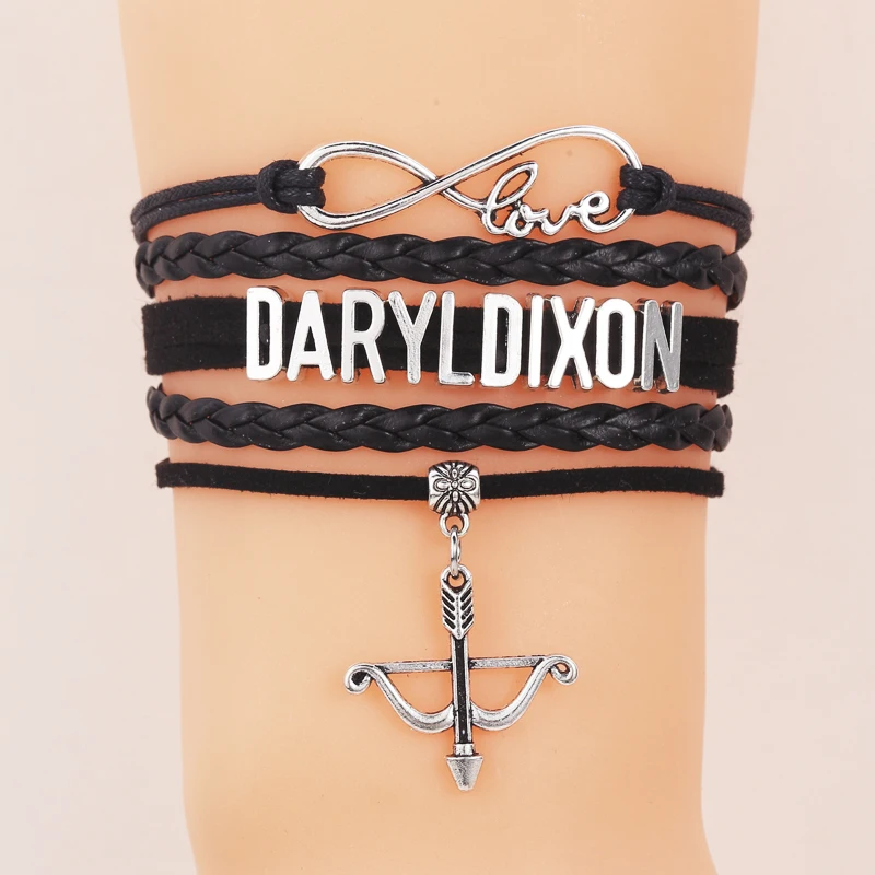 Бесконечная любовь ходячий мертвец Дэрил Диксон браслеты черный/коричневая обертка Кожа Веревка стрелка украшение-бант кожаные украшения для женщин и мужчин