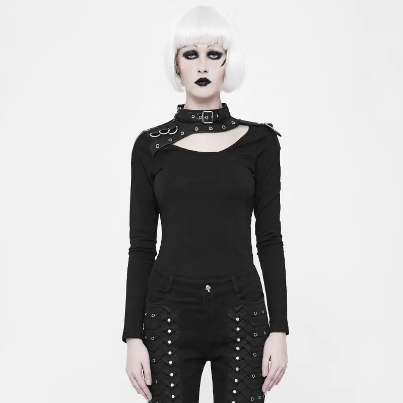 

Punk Rave Women's Goth Leather Trimmed Top WT-518TCF
