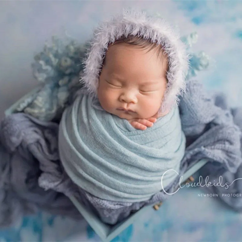 Pom Pom knitted baby bonnet Newborn photography props Hand knit mohair bonnet Newborn baby soft hat prop