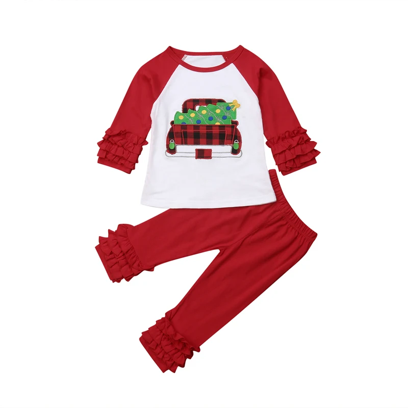 

Pudcoco Boutique 2PCS Baby Girls Set Outfits Long Sleeve T-shirt+Pants Set Kids Christmas Xmas Clothes