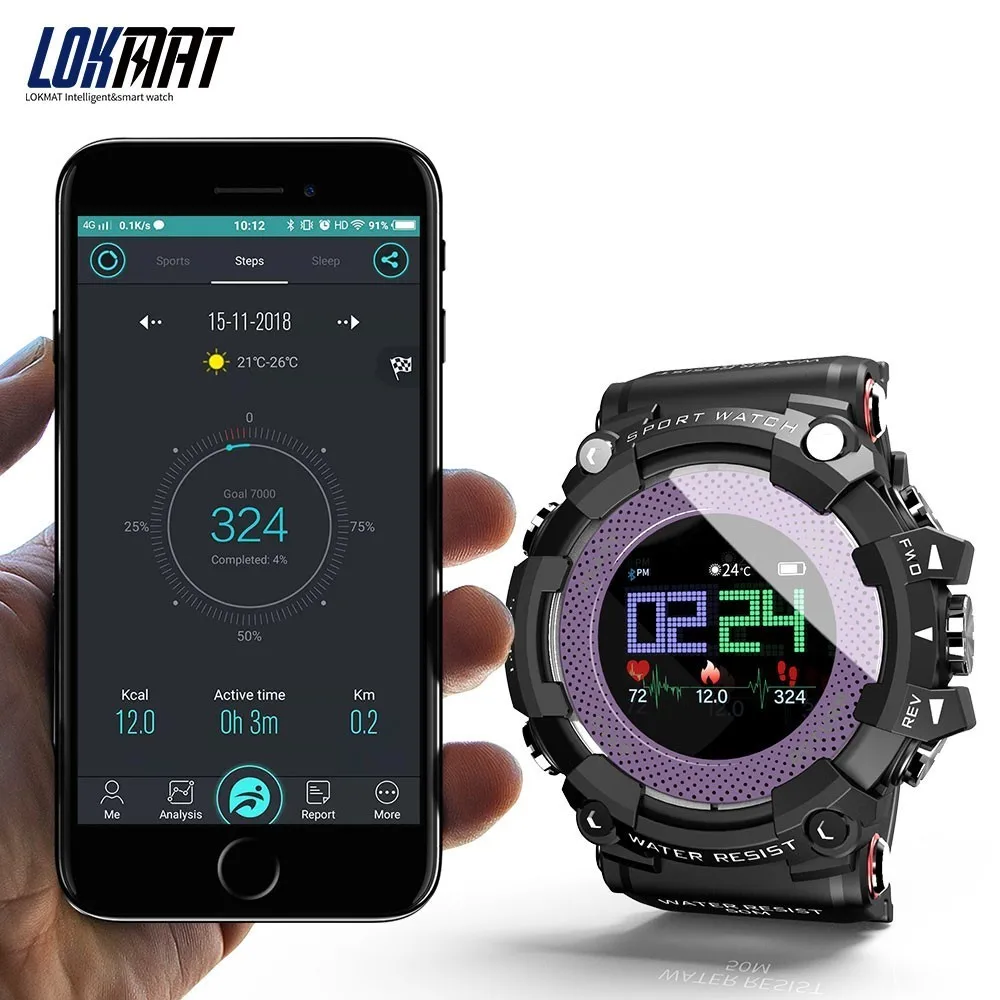 Умные часы LOKMAT с Bluetooth IP68 водонепроницаемые носимые пульсометр цветной дисплей