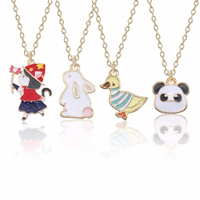 Collar de animales bonitos para mujer, colgante conejo Kawaii para niña, collares y colgantes coloridos de dibujos animados pato y Panda, navidad| Collares colgantes| - AliExpress