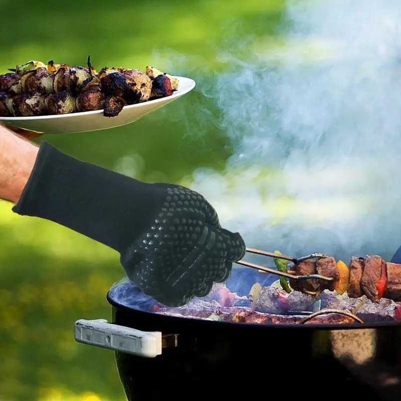  Heat Resistant Thick Silicone Cooking Baking Barbecue Oven Gloves BBQ Grill Mittens Dish Washing Gl