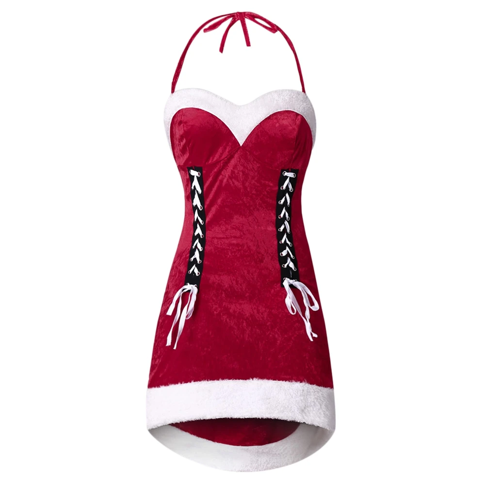 

Plus Size Halter Velvet Christmas Santa Claus Dress