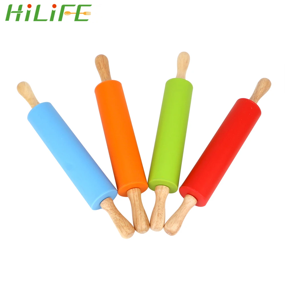 

HILIFE Gadgets Pastry Tools Non-Stick Silicone Fondant Cake Dough Roller Cookies Embossing Rolling Pin With Wooden Handle