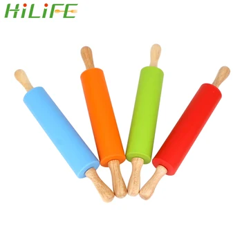 

HILIFE Gadgets Pastry Tools Non-Stick Silicone Fondant Cake Dough Roller Cookies Embossing Rolling Pin With Wooden Handle