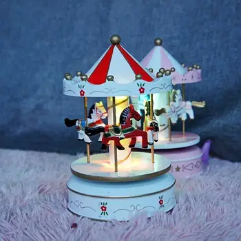 

20108 New wooden Carousel Music Box With LED Flash Lights Merry-Go-Round Musical craft Boxes Girl Birthday Decor/Christmas gift