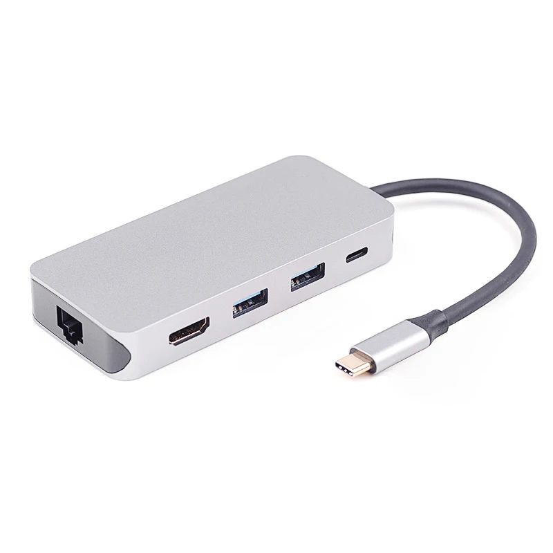 

ULT-BEST 8-In-1 3Usb Port Type-C Hub Docking Station Support 4Kx2K Hdmi Rj45 Lan Gigabit Sd/Tf Card Reader Pd Charging Port Ad