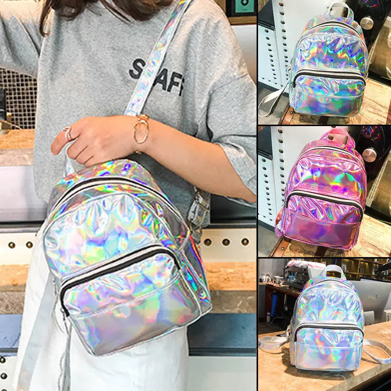 Women Vogue Colorful Backpack Transparent Reflective Hologram Holographic Bag Hot Solid Color Laser Backpack Popular Travel Need