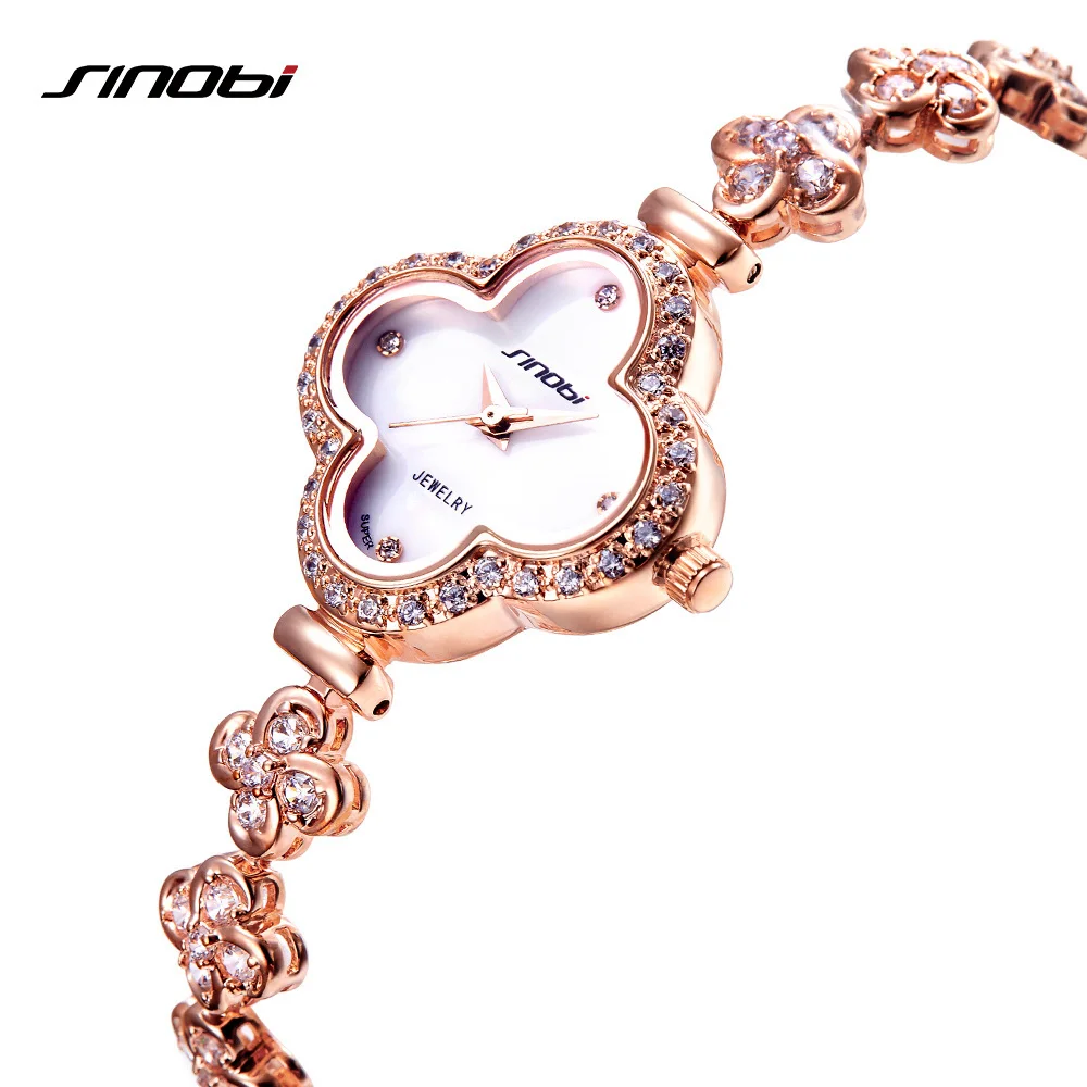 

SINOBI Vogue Watches Women Fashion Four Leaf Clover Shape Bracelet Wristwatch Top Luxury Brand Noble Ladies Jewelry Watch 2018