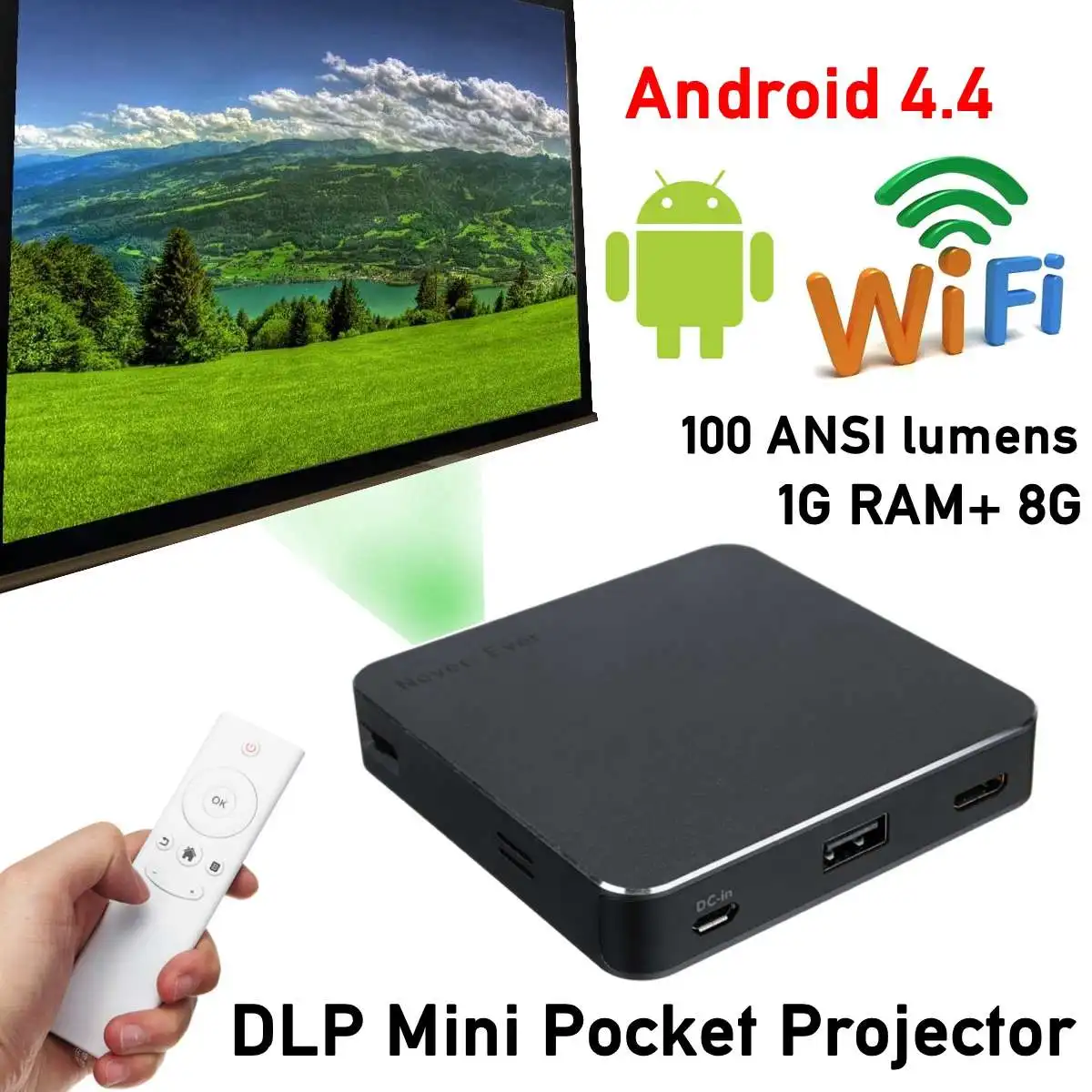 

4K/8GB HD bluetooth Home Projector Home Theatre System Office Wifi DLP Mini P ocket Projector Android 7.1/4.0