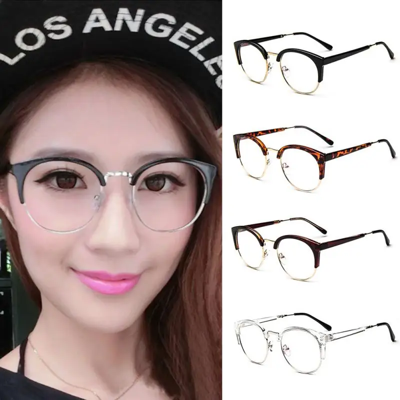 

2019 New Anti-Radiation Goggles Plain Glass Spectacles Brand Fashion Women Metal+Plastic Semi Circle Frame Glasses #H1017