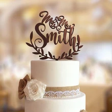 Персонализированные фамилия деревянный венок свадебный торт Топпер. деревенский лист на заказ Mr Mrs фамилия торт Топпер для свадебной вечеринки декор