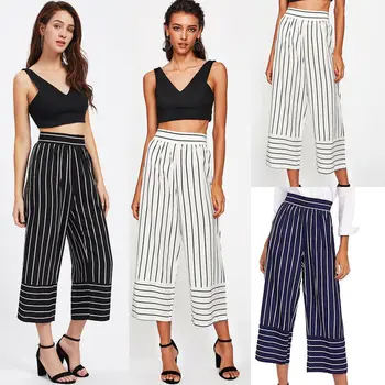 

Hirigin New Summer Women Casual High Waist Striped Wide Leg Long Pants