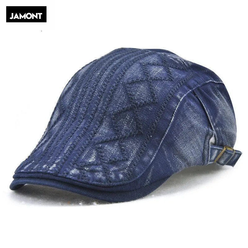 

JAMONT Summer Jeans Hats For Men Women High Quality Casual Unisex Denim Beret Caps Outdoors Flat Top Hat With A Straight Visor