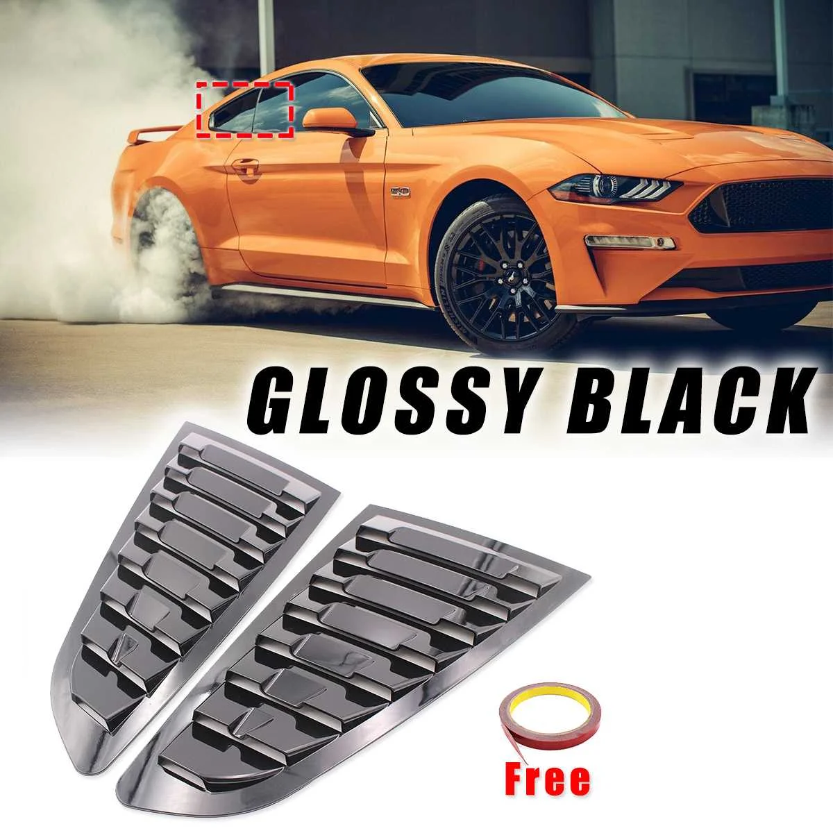 

2Pcs Glossy Black Rear Quarter Panel Window Side Vent Louvers Cover Shield Sticker For Ford For Mustang 2015 2016 2017 2018 2019