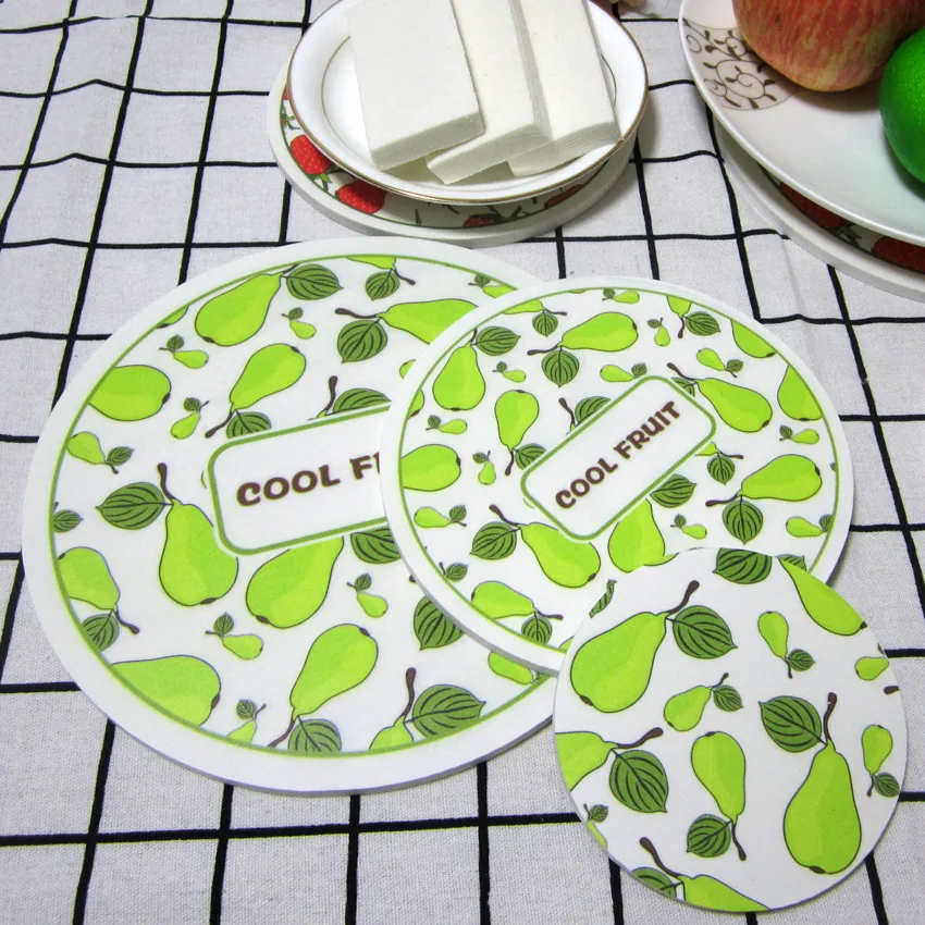 

Fruit Pattern Placemat PVC Wood Thicken Insulation Non-slip Pad Coaster Dining Table Sweet Home Decorative Accessories