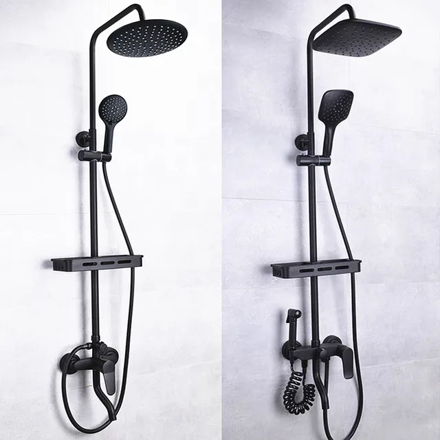 Bathroom In wall brass rainfall shower system,black rain shower head