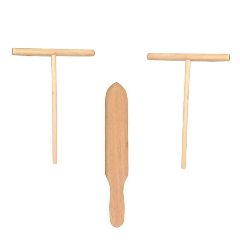 

3PCS Set Spreader and Spatula Set Wooden Crepe Making Tools Pancake Round T-Shaped Wood Shovel Omelette Batter Kitchen Utensil
