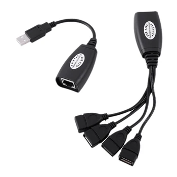 

HOT-Ethernet RJ45 to 4 USB 2.0 Adapter Extender Over 150ft Network Extension Cable