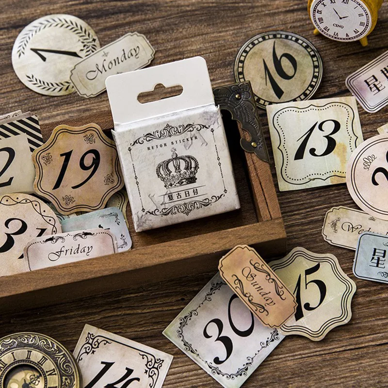 

45Pcs/Box Cute Stickers Vintage Date Number Adhesive Stickers For Kids Girls Gift DIY Diary Decoration Scrapbooking Photo Albums