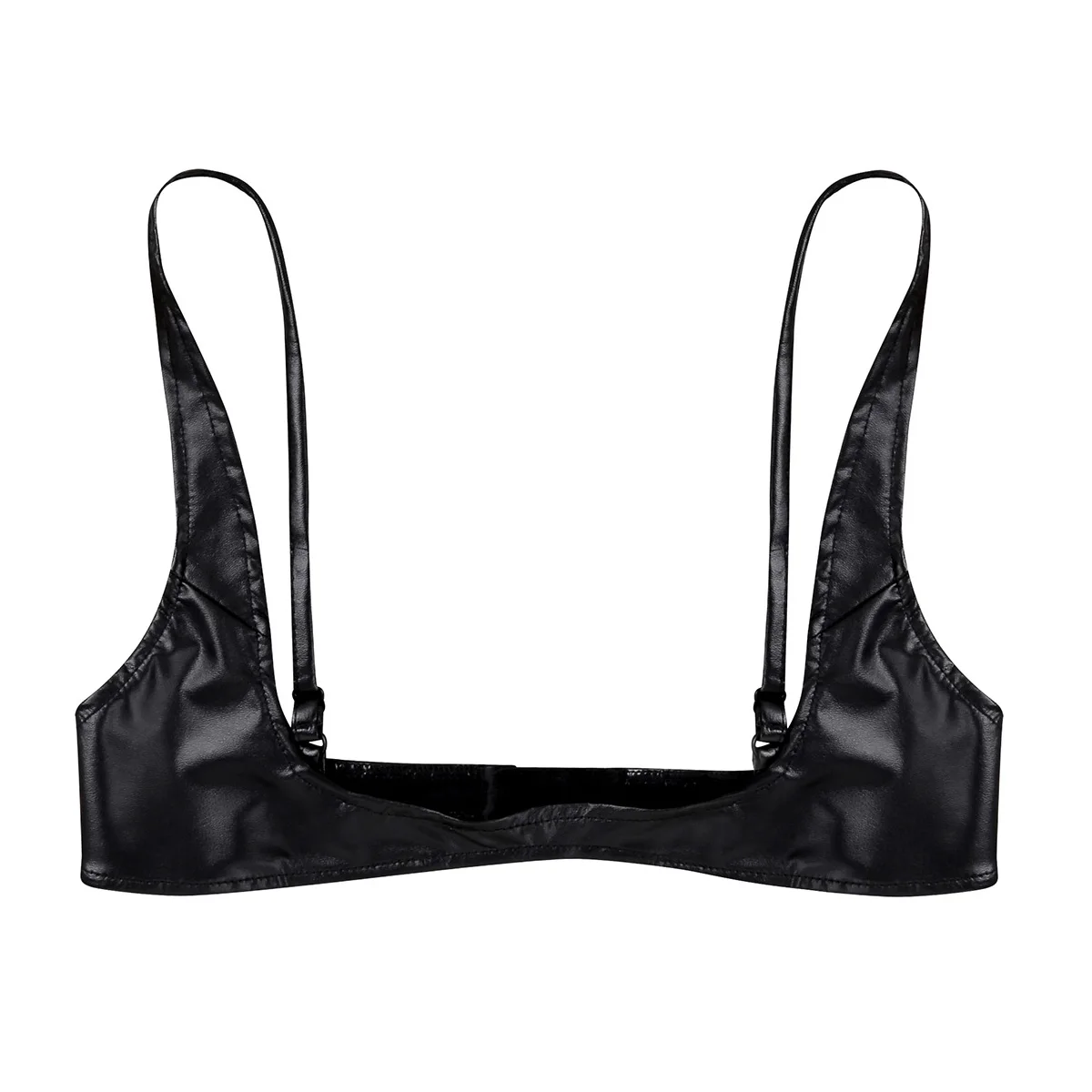 Sexy Exotic Bras for Womens Ladies Lingerie Fashion Faux Leather Adjustable Wire-free Open Cup Shelf Bra Exposed Breasts Nipples
