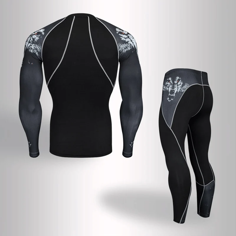 Rashgard male 2019 winter 3D Teen Wolf Set Men Compression Clothing Crossfit Thermal Underwear Men's Fitness Set MMA Clothing