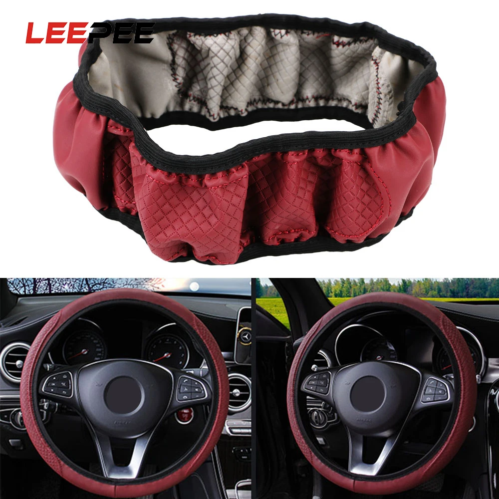 

LEEPEE Embossing Leather Skidproof Auto Steering- wheel Cover PU Microfiber Universal Anti-Slip Car Steering Wheel Cover