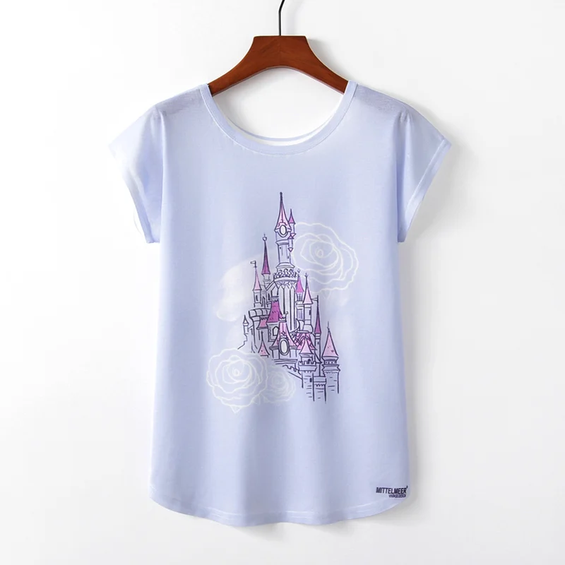 

KaiTingu Spring Summer Women T Shirt Novelty Harajuku Kawaii Cute Style Castle Print T-shirt New Short Sleeve Tops Size M L XL