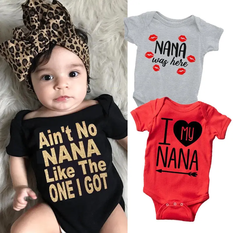 

Infant Baby Boy Girl Short Sleeve NANA Letter Print Romper Covered Button Jumpsuit Clothes