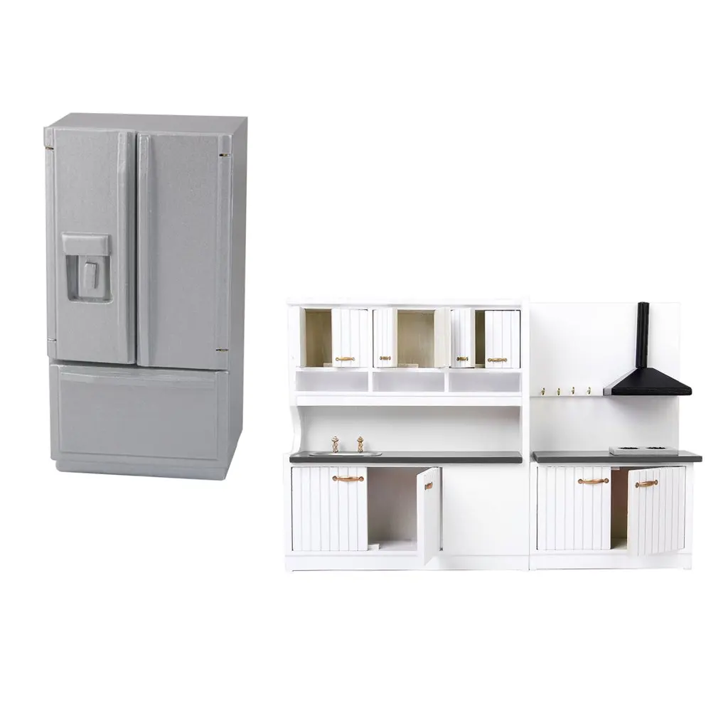  1:12 Scale Dollhouse Furniture Set Wooden Kitchen Fridge Cabinet Model Miniature Doll House Accesso - 32973848000