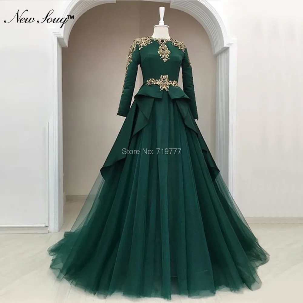 Formal Green Muslim Evening Dresses With Full Sleeves Middle East Women Arabic Wedding Party Gown 2019 Prom Dress Robe De Soiree | Свадьбы и