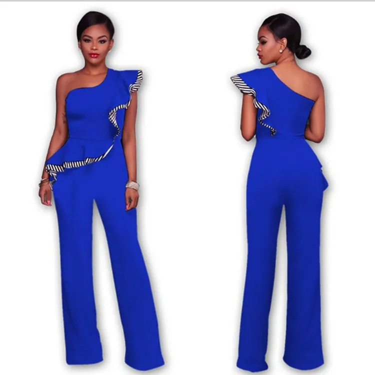 

Summer Skew Neck Casual Rompers Women Wide Leg Pants Overalls Sexy Jumpsuit Solid Off Shoulder Ruffles Playsuits