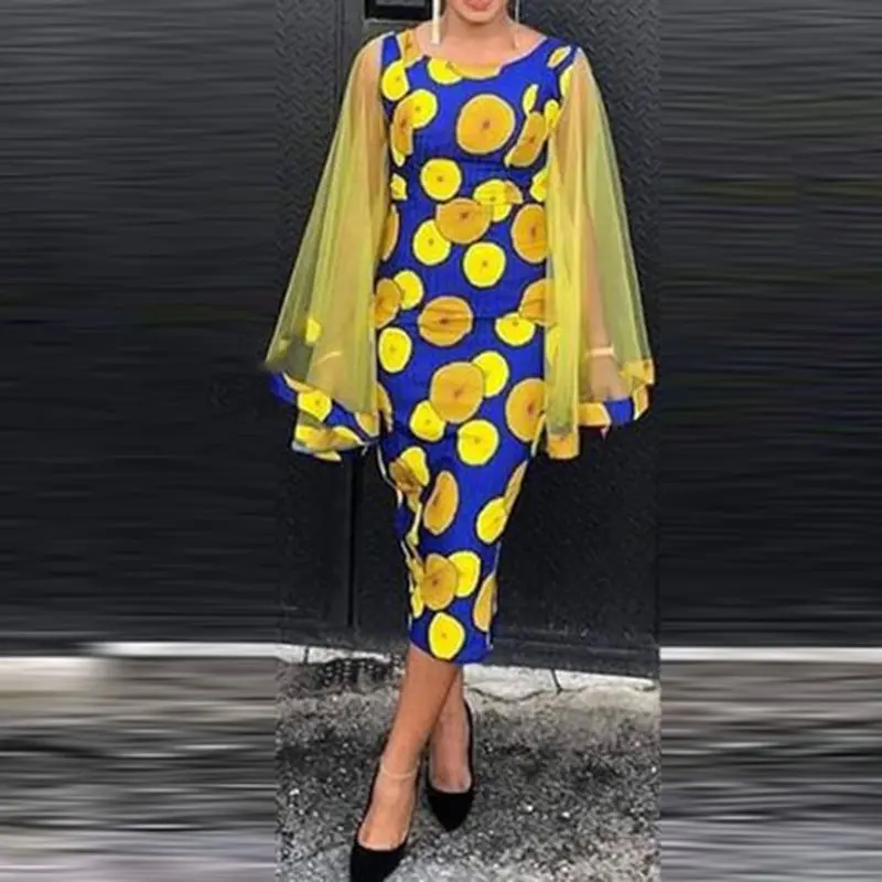 

Sexy Bodycon Dress Women Party Fashion Mesh Cloak Long Sleeve Polka Dot Vintage Elegant Ladies 2019 Summer Casual Midi Dresses