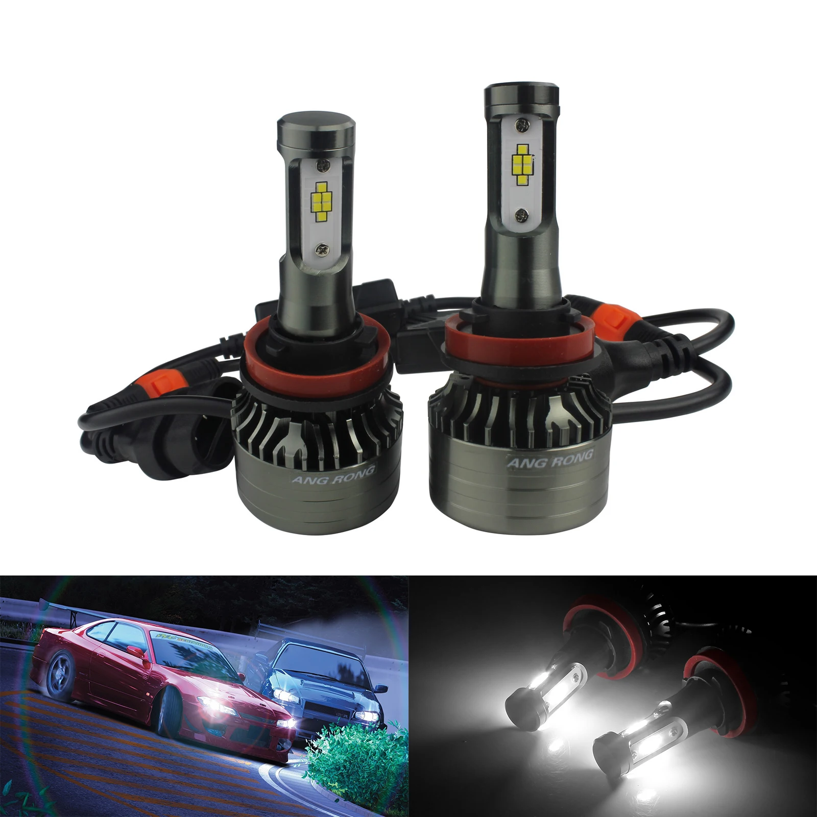 

ANGRONG 2x H8 H9 H11 60W LED Headlight Lamp High Low Beam Fog Driving Light 7500LM Bulb